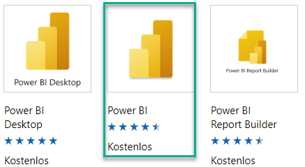 Das Bild zeigt die Darstellung der Mobil-App gegenüber der Power Desktop im Microsoft Store für Unternehmen